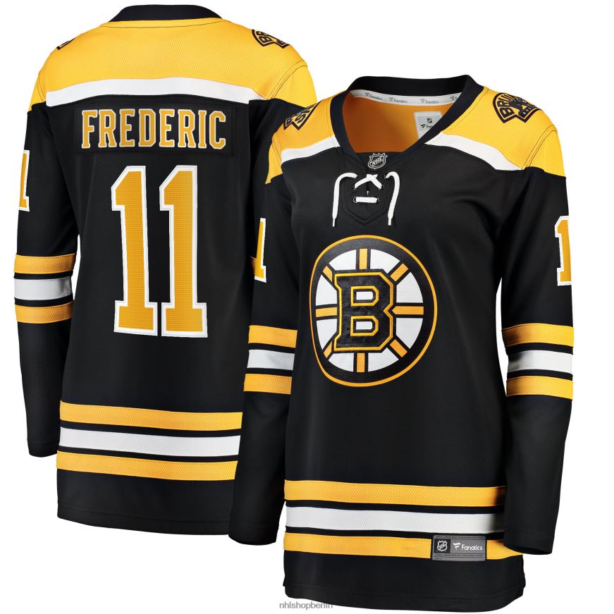 Frauen NHL Boston Bruins Trent Frederic Fanatics gebrandetes schwarzes Heim-Ausreißer-Spielertrikot Kleidung BF680T933