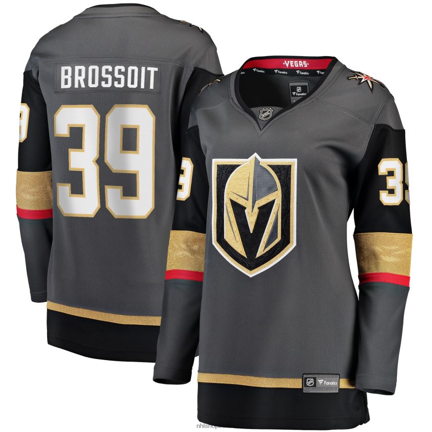 Frauen NHL Graues Home-Breakaway-Spielertrikot der Vegas Golden Knights mit Laurent Brossoit Fanatics-Logo Kleidung BF680T1607
