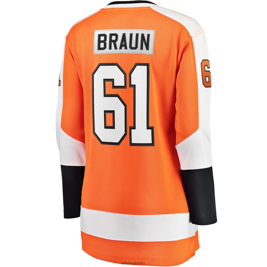 Frauen NHL Orangefarbenes Home-Breakaway-Trikot der Philadelphia Flyers mit Justin Braun Fanatics-Logo Kleidung BF680T2242