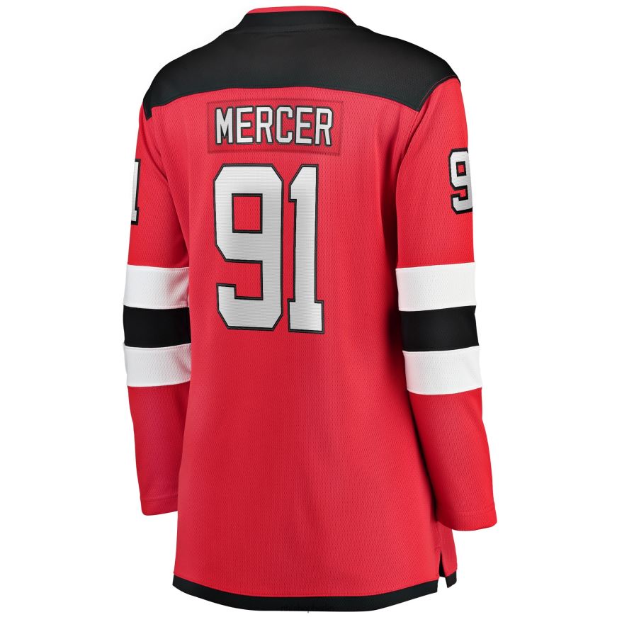 Frauen NHL Rotes Breakaway-Heimtrikot der New Jersey Devils mit Dawson Mercer Fanatics-Logo Kleidung BF680T925