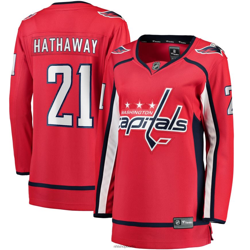 Frauen NHL Rotes Breakaway-Heimtrikot mit Fanatics-Logo der Washington Capitals Garnet Hathaway Kleidung BF680T1692