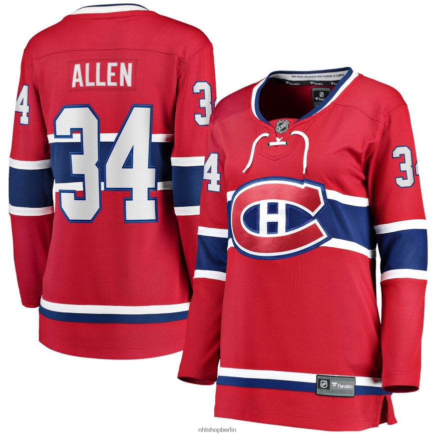 Frauen NHL Rotes Breakaway-Spielertrikot der Montreal Canadiens mit Jake Allen Fanatics-Logo Kleidung BF680T1779