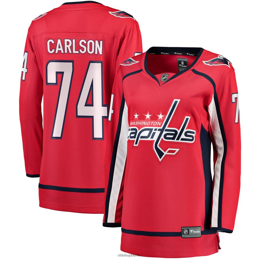 Frauen NHL Rotes Breakaway-Spielertrikot der Washington Capitals mit Fanatiker-Logo von John Carlson Kleidung BF680T1941