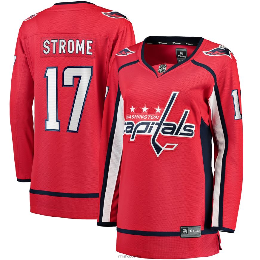 Frauen NHL Rotes Heim-Ausreißertrikot der Washington Capitals mit Dylan-Strome-Fanatiker-Logo Kleidung BF680T1549