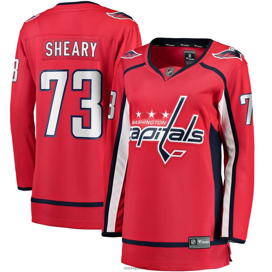 Frauen NHL Rotes Heim-Ausreißertrikot der Washington Capitals mit Fanatics-Logo von Conor Sheary Kleidung BF680T1766