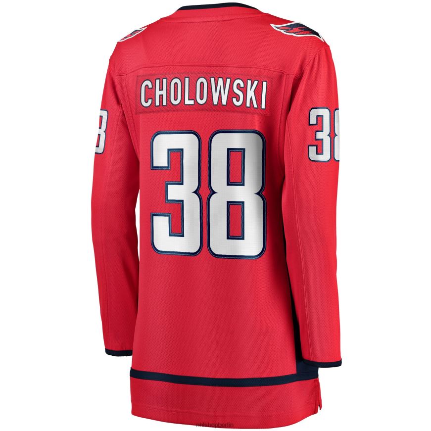 Frauen NHL Rotes Heim-Ausreißertrikot der Washington Capitals mit Fanatiker-Logo von Dennis Cholowski Kleidung BF680T2191