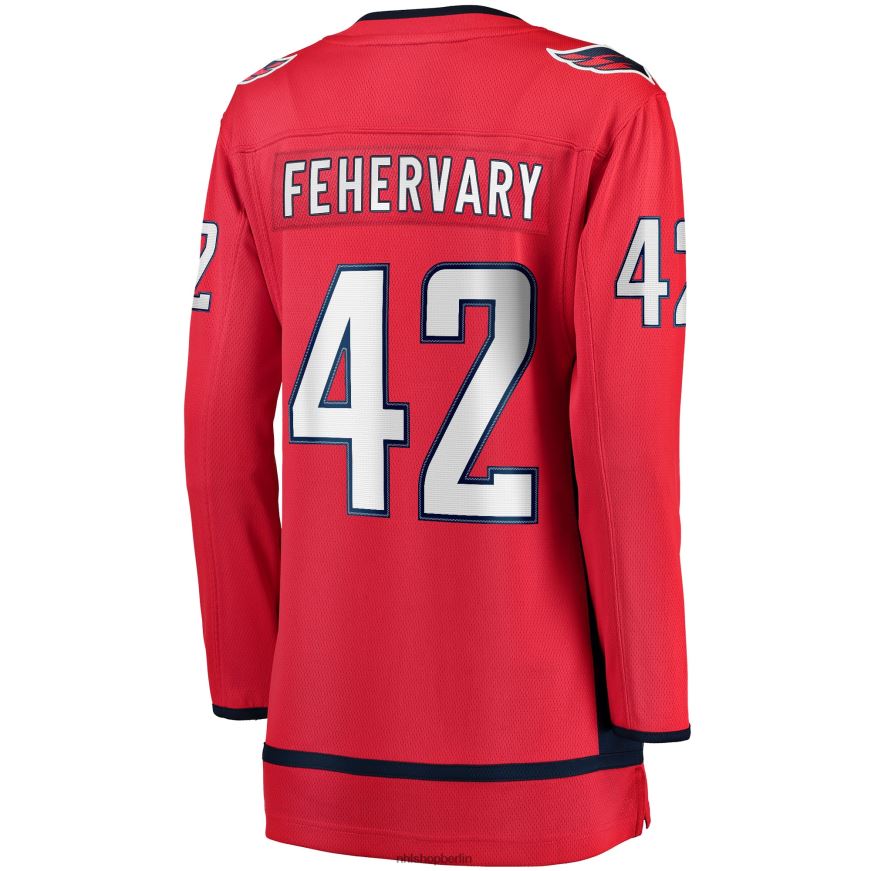Frauen NHL Rotes Heim-Ausreißertrikot der Washington Capitals mit Fanatiker-Logo von Martin Fehervary Kleidung BF680T2303