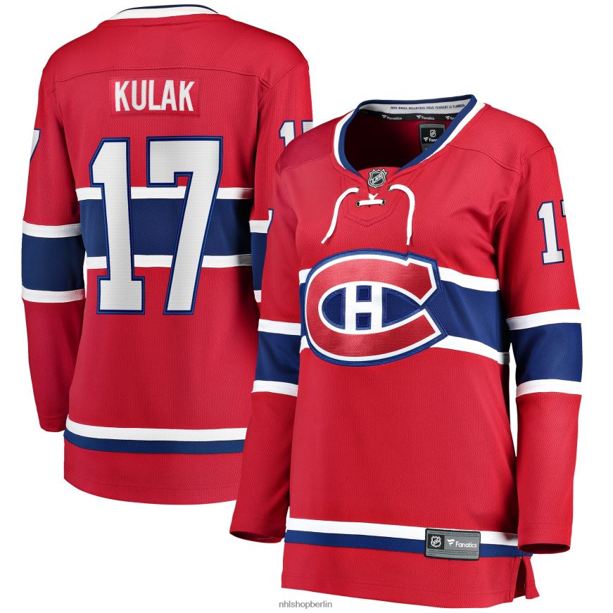 Frauen NHL Rotes Heim-Breakaway-Spielertrikot der Montreal Canadiens mit Brett Kulak Fanatics-Logo Kleidung BF680T2396