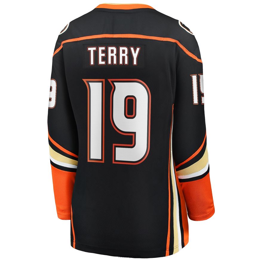 Frauen NHL Schwarzes Trikot der abtrünnigen Heimmannschaft der Anaheim Ducks mit Troy-Terry-Fanatiker-Logo Kleidung BF680T1812