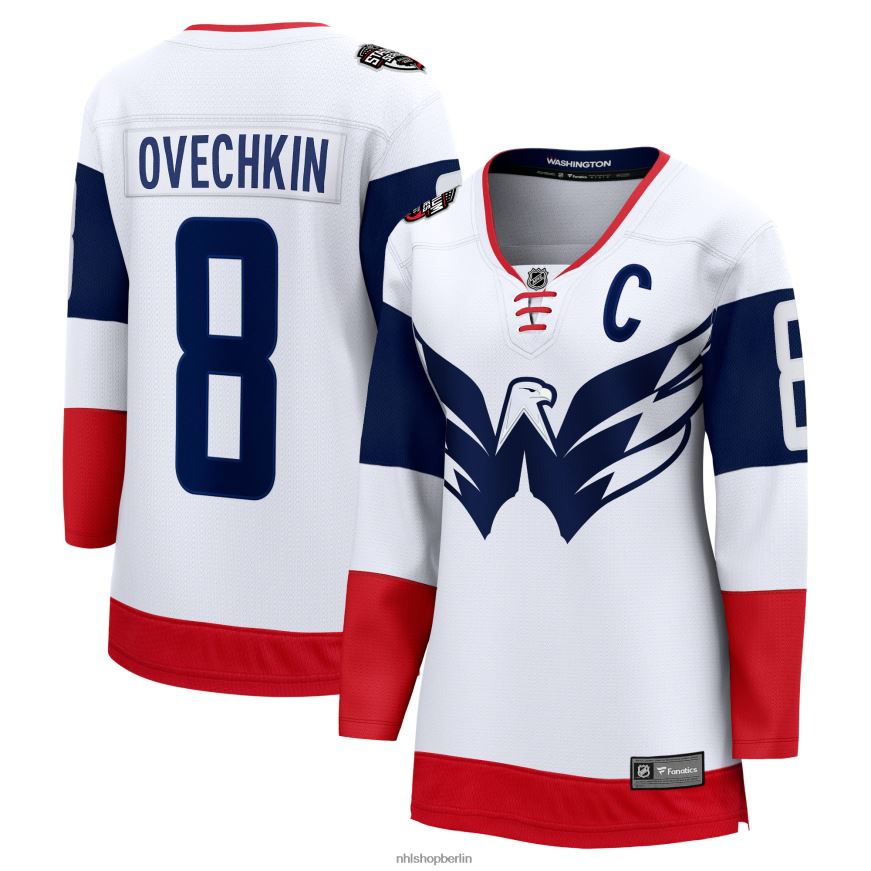 Frauen NHL Washington Capitals Alexander Ovechkin Fanatics gebrandetes weißes Breakaway-Spielertrikot der Stadium Series 2023 Kleidung BF680T915