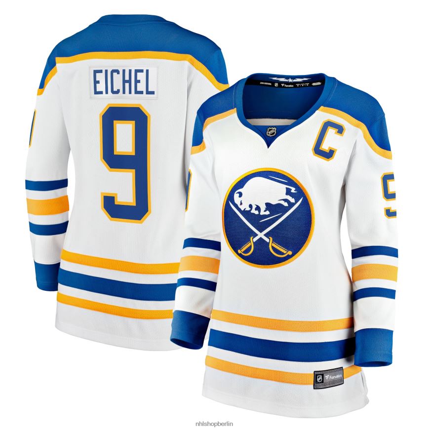 Frauen NHL Weißes Auswärtstrikot des Premier Breakaway-Spielers mit Fanatics-Logo der Buffalo Sabres und Jack Eichel Kleidung BF680T1144