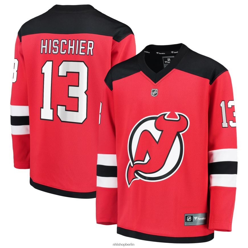 Jugend NHL Rotes Replica-Spielertrikot der New Jersey Devils mit Fanatics-Logo von Nico Hischier Kleidung BF680T203