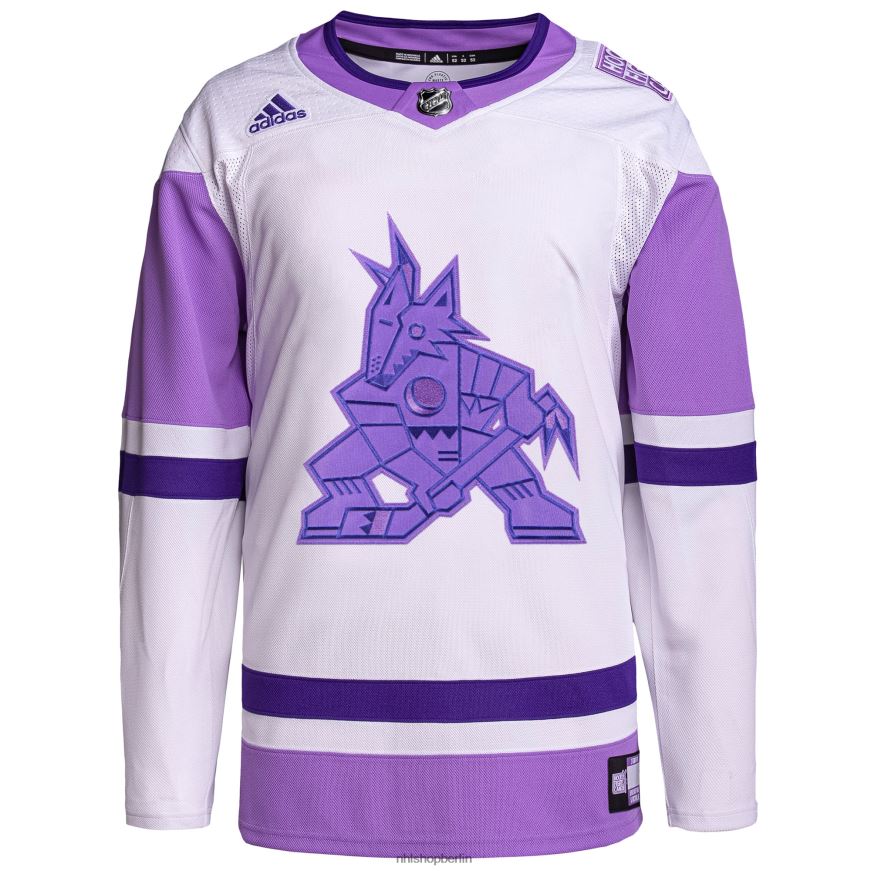 Männer NHL Arizona Coyotes adidas weiß/lila Hockey bekämpft Krebs Primegreen authentisches Blanko-Trainingstrikot Kleidung BF680T965