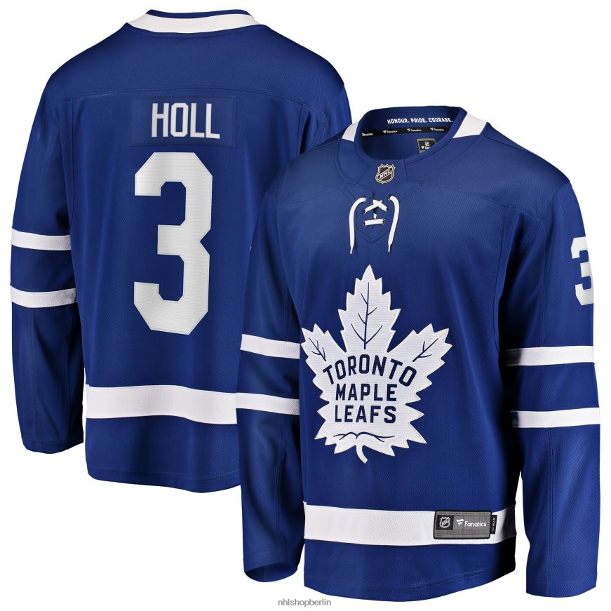 Männer NHL Blaues Heim-Ausreißer-Spielertrikot der Toronto Maple Leafs mit Justin Holl Fanatics-Logo Kleidung BF680T1855