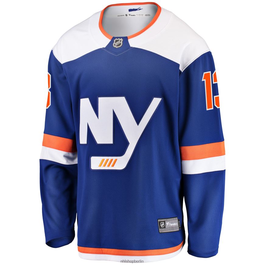 Männer NHL Blaues alternatives Breakaway-Trikot der New York Islanders mit Mathew Barzal Fanatics-Logo Kleidung BF680T1600