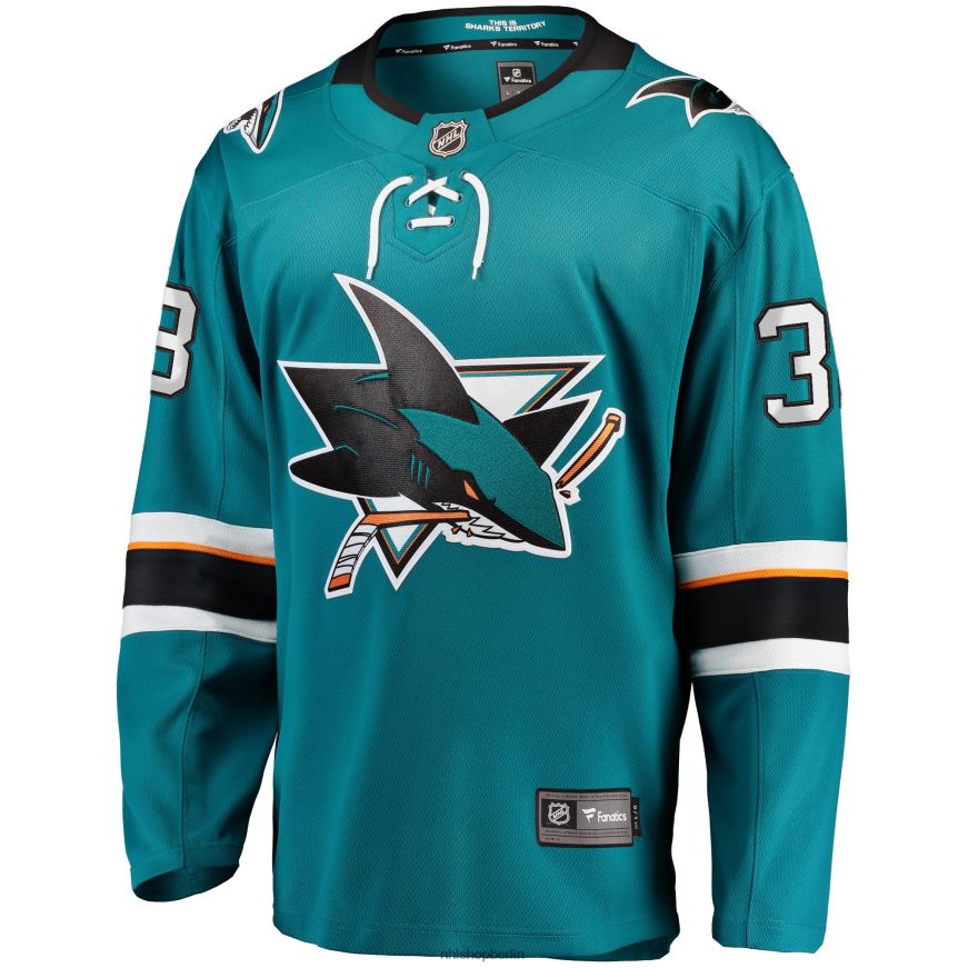Männer NHL Blaugrünes Replica-Spielertrikot der San Jose Sharks mit Mario Ferraro Fanatics-Logo Kleidung BF680T1863