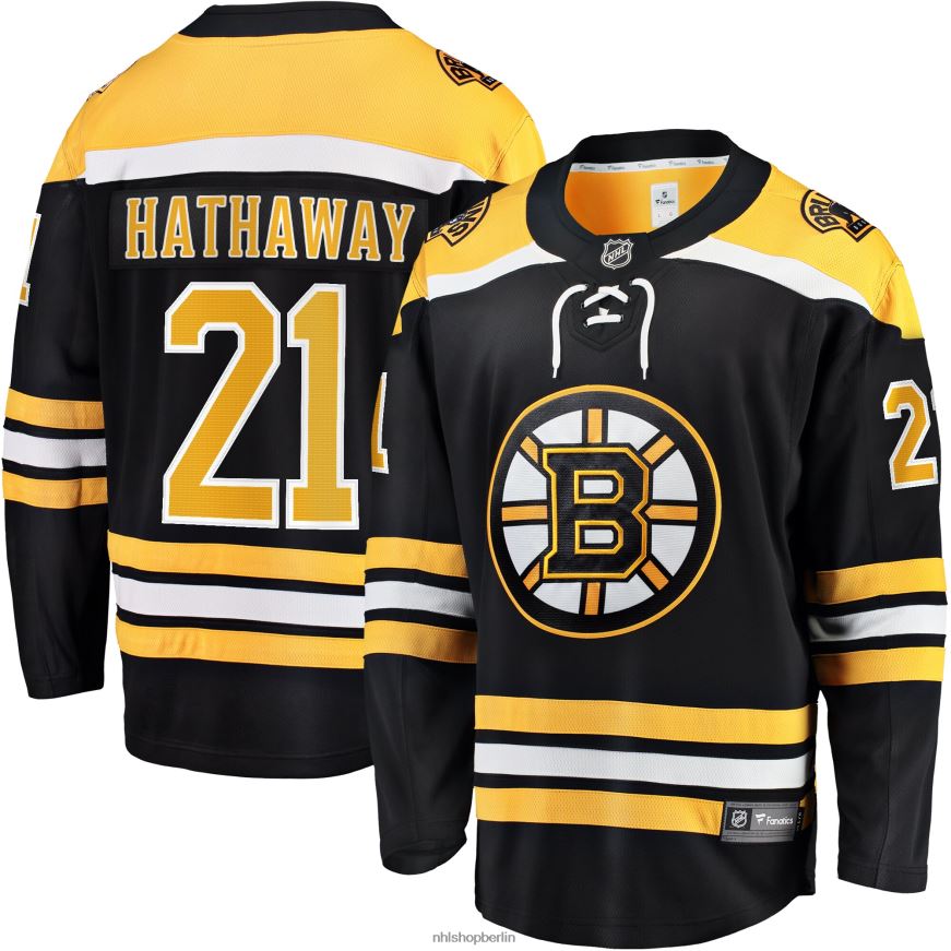 Männer NHL Boston Bruins Garnet Hathaway Fanatics-gebrandetes schwarzes Breakaway-Heimtrikot Kleidung BF680T1014