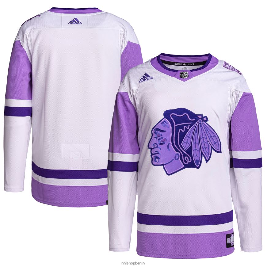 Männer NHL Chicago Blackhawks Adidas weiß/lila Hockey bekämpft Krebs Primegreen authentisches Blanko-Trainingstrikot Kleidung BF680T686