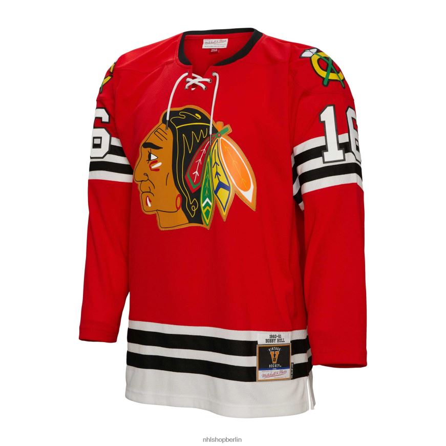Männer NHL Chicago Blackhawks Bobby Hull Mitchell  Ness Red 1960 Blue Line Spielertrikot Kleidung BF680T2233