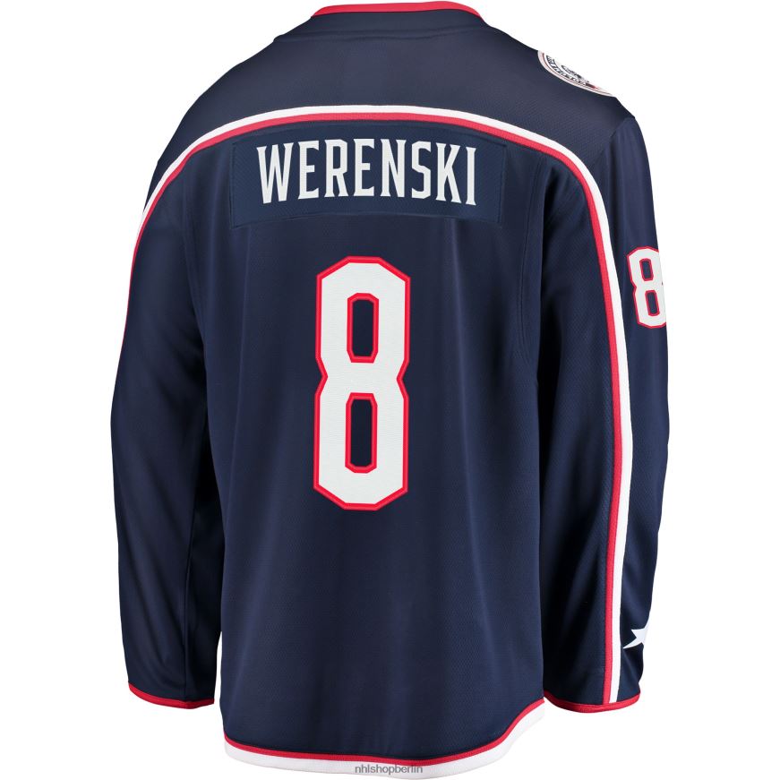 Männer NHL Columbia Blue Jacken marineblaues Breakaway-Trikot mit Fanatiker-Logo von Zach Werenski Kleidung BF680T1802