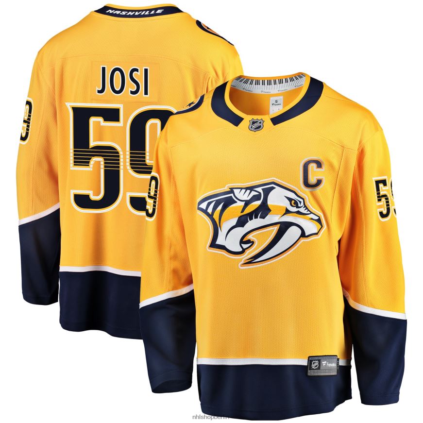 Männer NHL Goldenes Breakaway-Spielertrikot der Nashville Predators mit Roman-Josi-Fanatiker-Logo Kleidung BF680T272