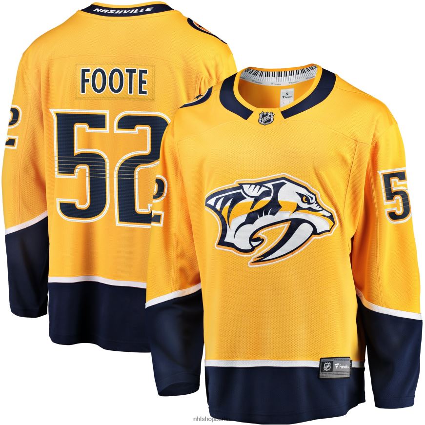 Männer NHL Goldenes Heim-Breakaway-Trikot der Nashville Predators mit Cal Foote Fanatics-Logo Kleidung BF680T1684