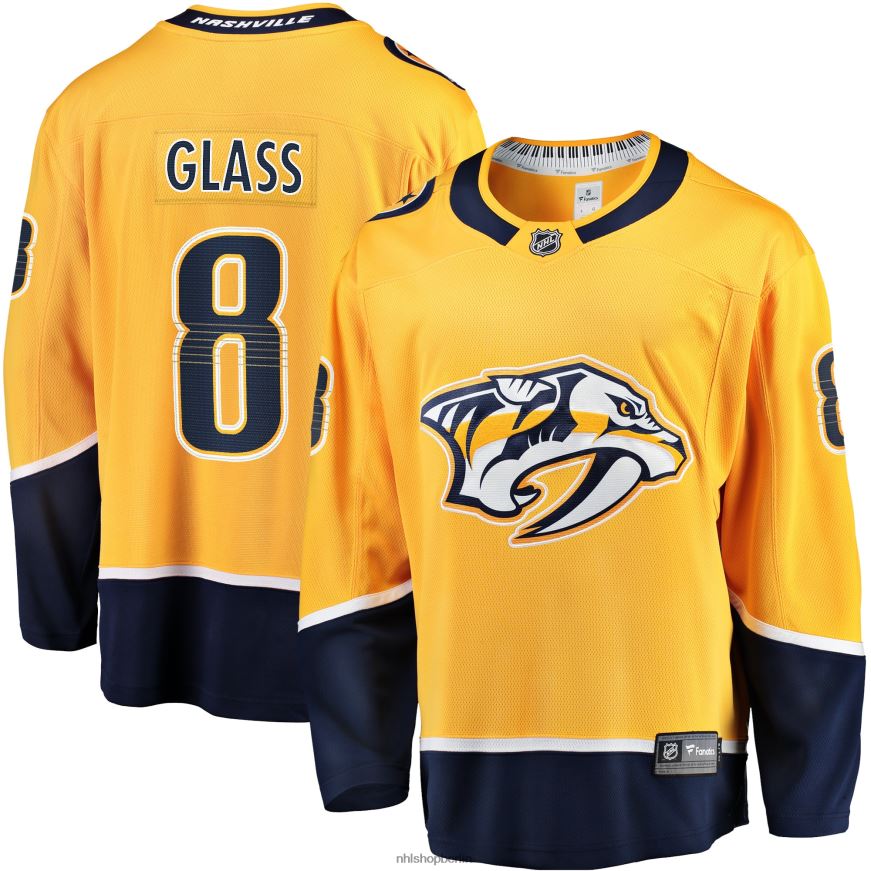 Männer NHL Goldenes Home-Breakaway-Spielertrikot der Nashville Predators mit Fanatics-Logo der Cody Glass Kleidung BF680T1501
