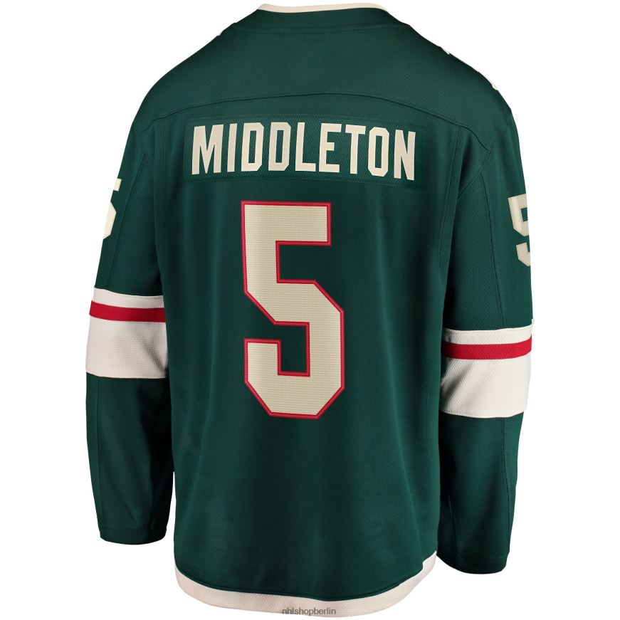 Männer NHL Minnesota Wild Jake Middleton Fanatics-gebrandetes grünes Home-Breakaway-Spielertrikot Kleidung BF680T902
