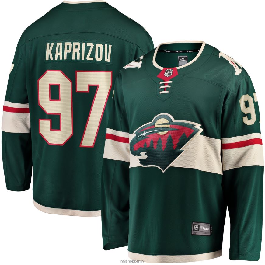 Männer NHL Minnesota Wild Kirill Kaprizov Fanatics-gebrandetes grünes Heim-Breakaway-Replika-Trikot Kleidung BF680T512