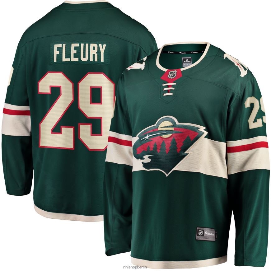 Männer NHL Minnesota Wild Marc-Andre Fleury Fanatics-gebrandetes grünes Home-Breakaway-Spielertrikot Kleidung BF680T206