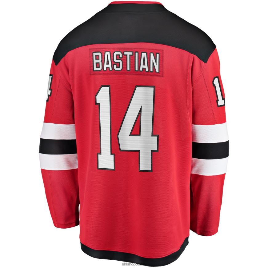 Männer NHL New Jersey Devils Nathan Bastian Fanatics-gebrandetes rotes Home-Breakaway-Spielertrikot Kleidung BF680T2213