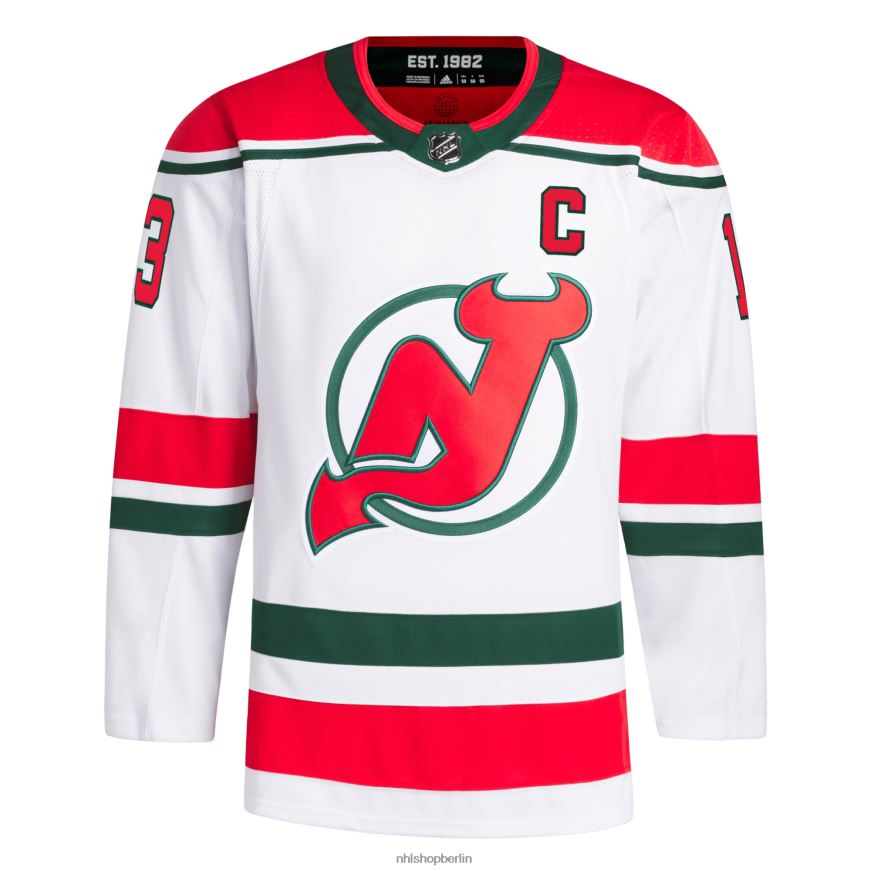 Männer NHL New Jersey Devils Nico Hischier adidas weißes 2022/23 Heritage Primegreen authentisches Pro-Trikot Kleidung BF680T259