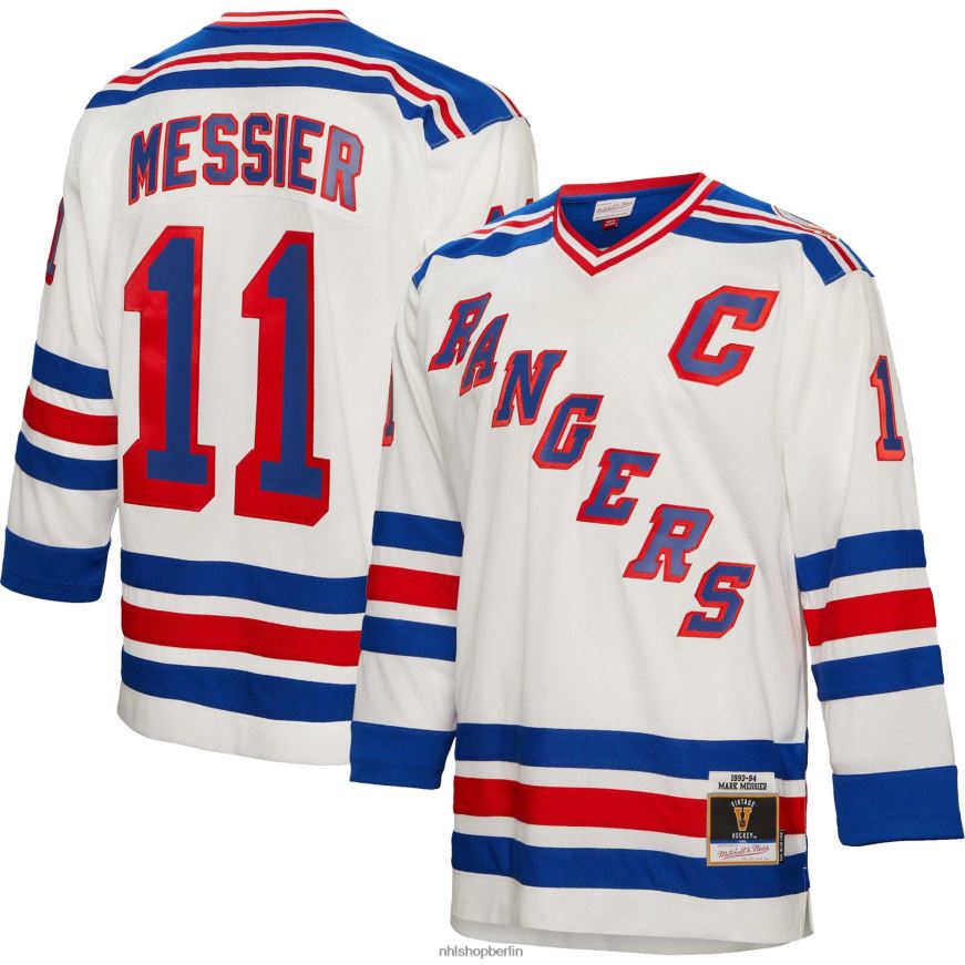 Männer NHL New York Rangers Mark Messier Mitchell  Ness weißes Spielertrikot der blauen Linie von 1993 Kleidung BF680T248