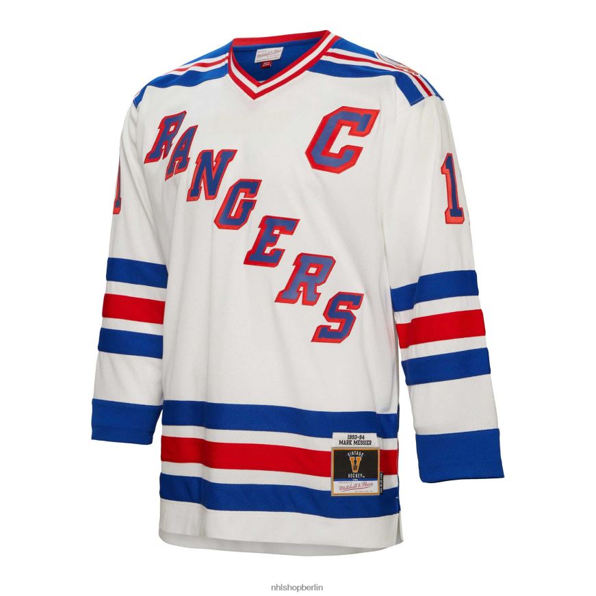 Männer NHL New York Rangers Mark Messier Mitchell  Ness weißes Spielertrikot der blauen Linie von 1993 Kleidung BF680T248