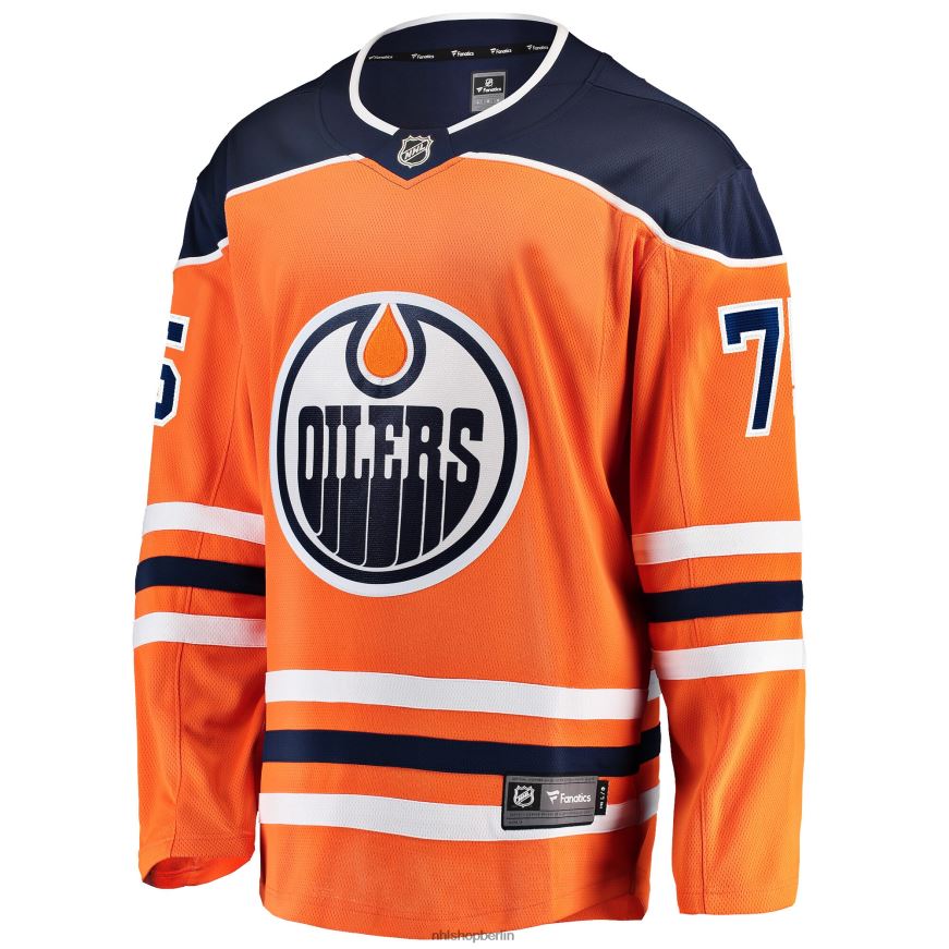 Männer NHL Orangefarbenes Breakaway-Heimtrikot der Edmonton Oilers mit Fanatics-Logo von Evan Bouchard Kleidung BF680T2029