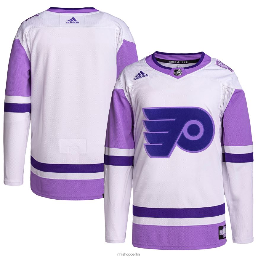 Männer NHL Philadelphia Flyers Adidas weiß/lila Hockey bekämpft Krebs Primegreen authentisches Blanko-Trainingstrikot Kleidung BF680T786