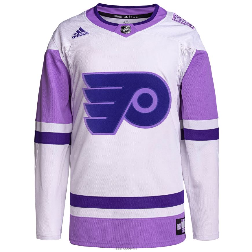 Männer NHL Philadelphia Flyers Adidas weiß/lila Hockey bekämpft Krebs Primegreen authentisches Blanko-Trainingstrikot Kleidung BF680T786