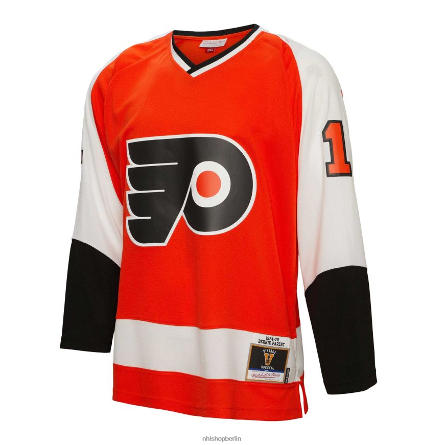 Männer NHL Philadelphia Flyers Bernie Parent Mitchell  Ness Orange 1974 Blue Line Spielertrikot Kleidung BF680T942