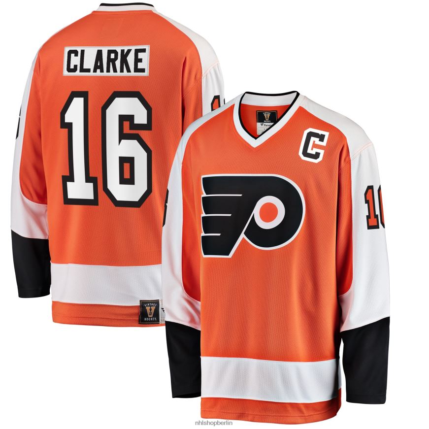 Männer NHL Philadelphia Flyers Bobby Clarke Fanatics gebrandetes orangefarbenes Premier Breakaway-Spielertrikot im Ruhestand Kleidung BF680T423