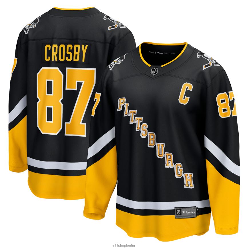 Männer NHL Pittsburgh Penguins Sidney Crosby Fanatics gebrandetes schwarzes 2021/22 alternatives Premier Breakaway-Spielertrikot Kleidung BF680T32