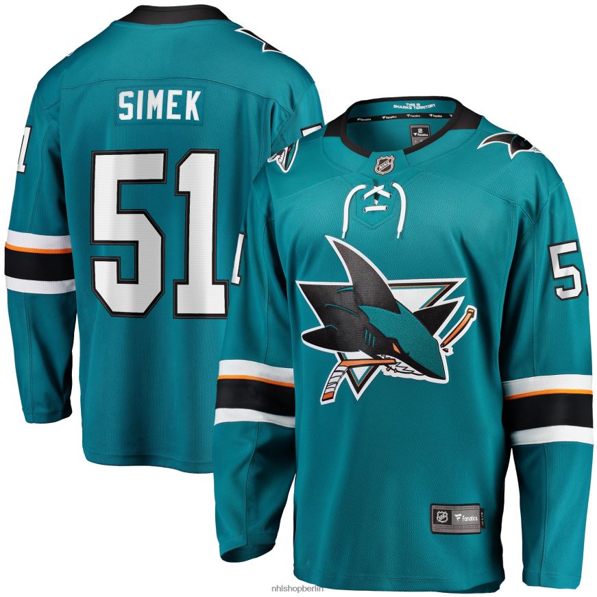 Männer NHL Radim Simek San Jose Sharks Fanatics Branded Home Breakaway-Spielertrikot – Blaugrün Kleidung BF680T2316