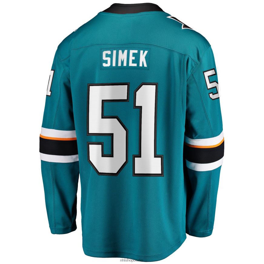 Männer NHL Radim Simek San Jose Sharks Fanatics Branded Home Breakaway-Spielertrikot – Blaugrün Kleidung BF680T2316