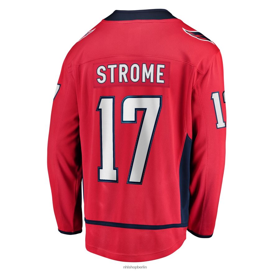 Männer NHL Rotes Heim-Ausreißertrikot der Washington Capitals mit Dylan-Strome-Fanatiker-Logo Kleidung BF680T712