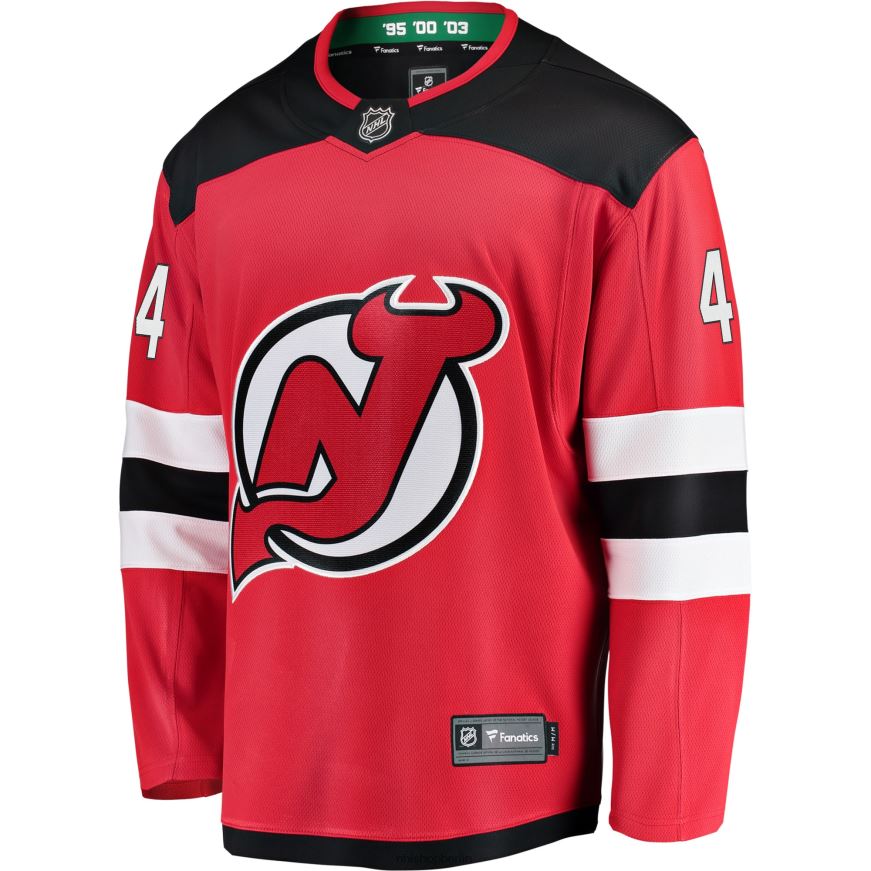 Männer NHL Rotes Home-Breakaway-Spielertrikot der New Jersey Devils Miles Wood mit Fanatics-Logo Kleidung BF680T1037