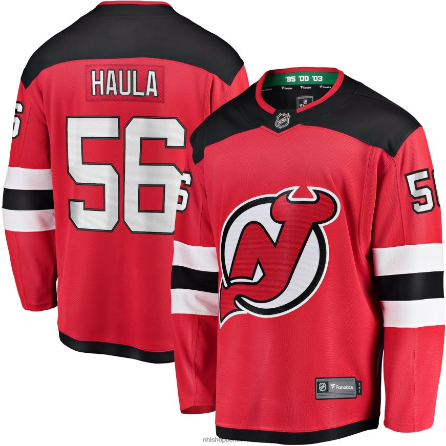 Männer NHL Rotes Home-Breakaway-Spielertrikot der New Jersey Devils mit Erik Haula Fanatics-Logo Kleidung BF680T1943