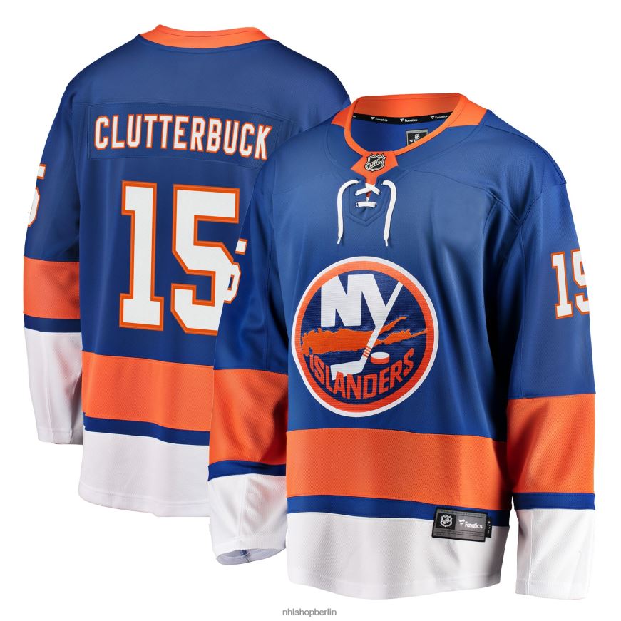 Männer NHL Royal Breakaway-Spielertrikot der New York Islanders mit Cal Clutterbuck Fanatics-Logo Kleidung BF680T1319