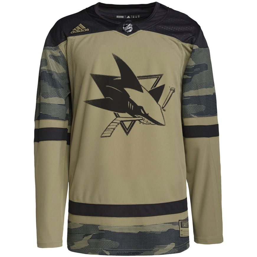 Männer NHL San Jose Sharks adidas Camo Military Appreciation Team authentisches individuelles Übungstrikot Kleidung BF680T1206