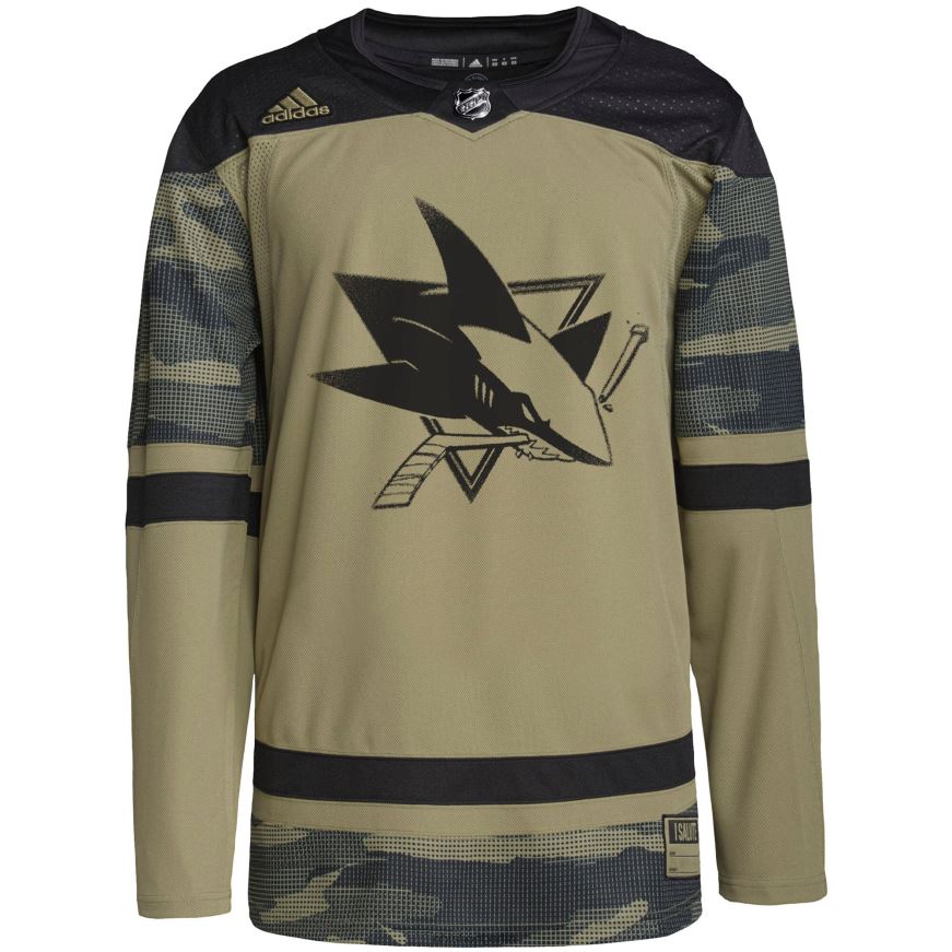Männer NHL San Jose Sharks adidas Camo Military Appreciation Team authentisches Übungstrikot Kleidung BF680T995