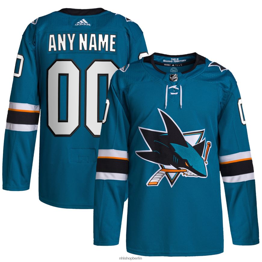Männer NHL San Jose Sharks adidas Teal 2021/22 Home Primegreen Authentic Pro Custom Trikot Kleidung BF680T2390