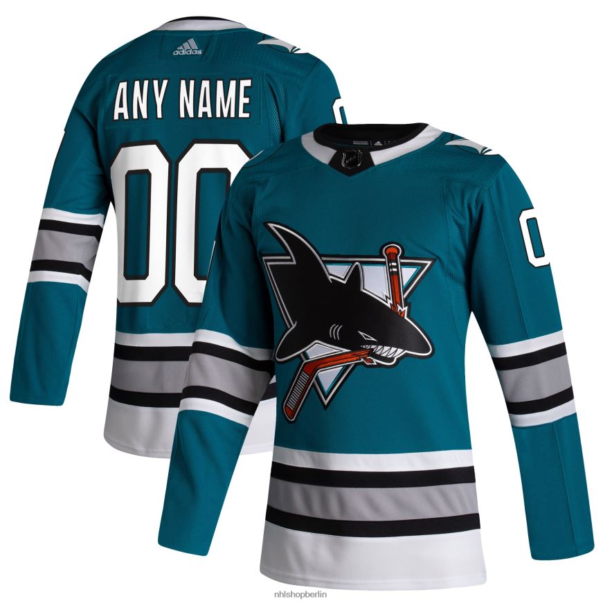 Männer NHL San Jose Sharks adidas Teal 30 Jubiläum authentisches individuelles Trikot Kleidung BF680T2260